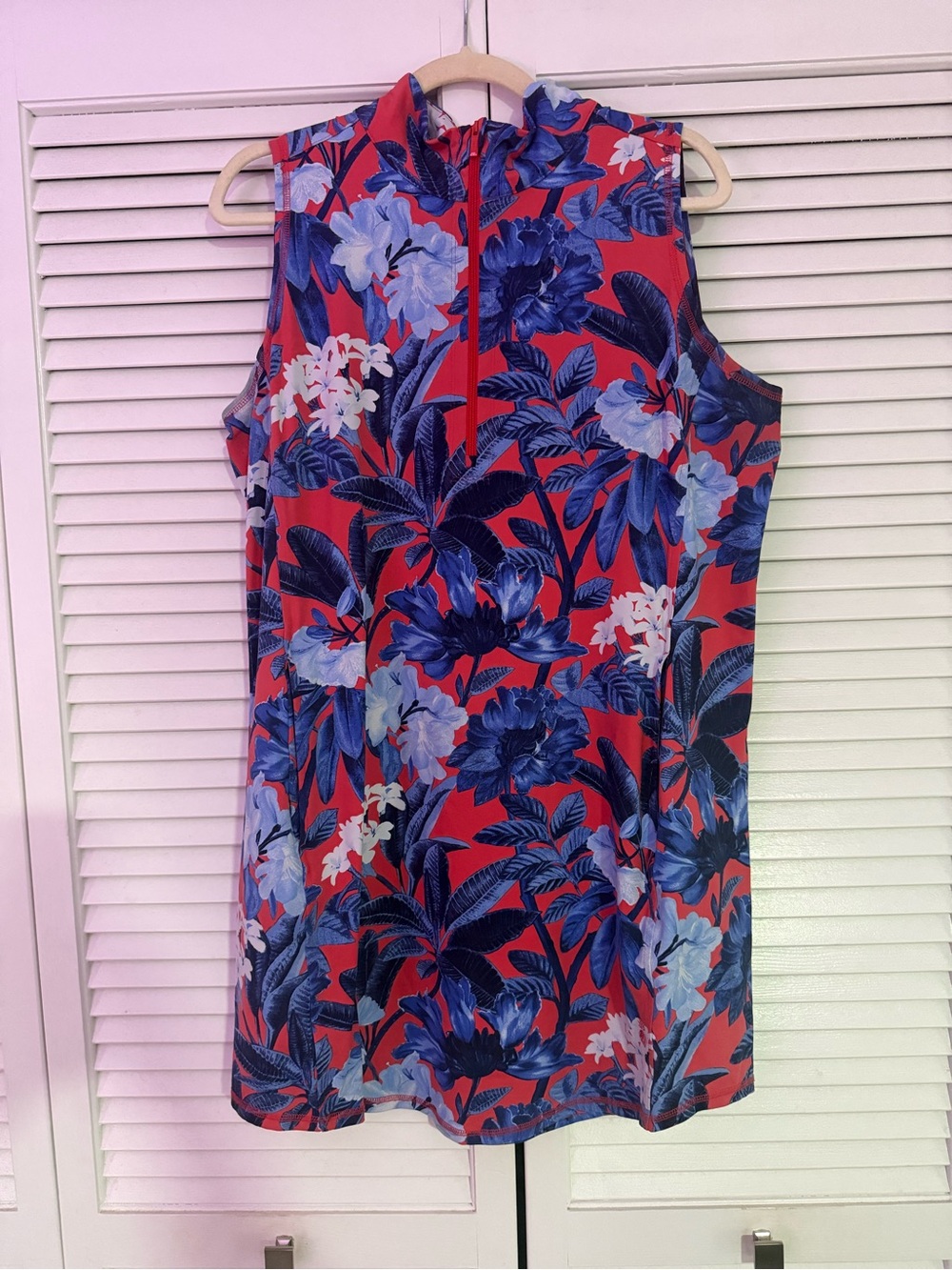 Tommy Bahama Red Floral Sleeveless Zip-Front Dress